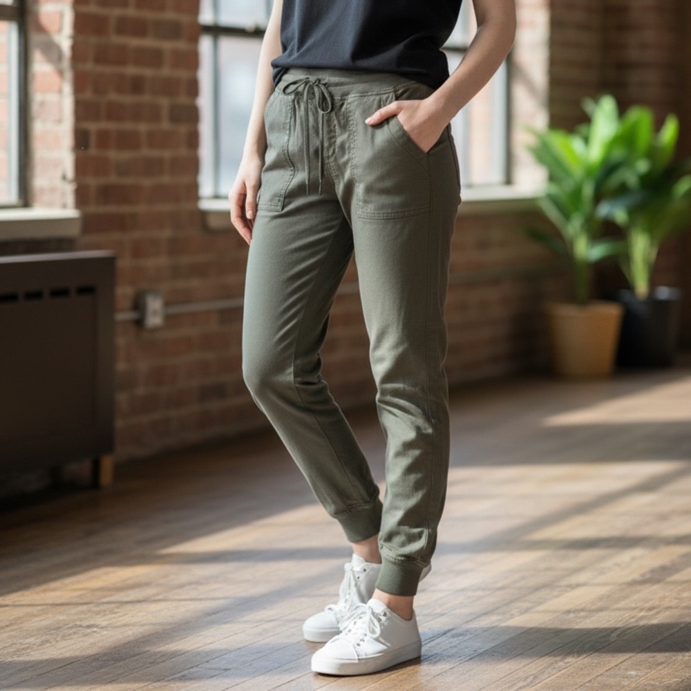Level 99 Jolie Utility Linen Blend Jogger - Olive Green - Size S